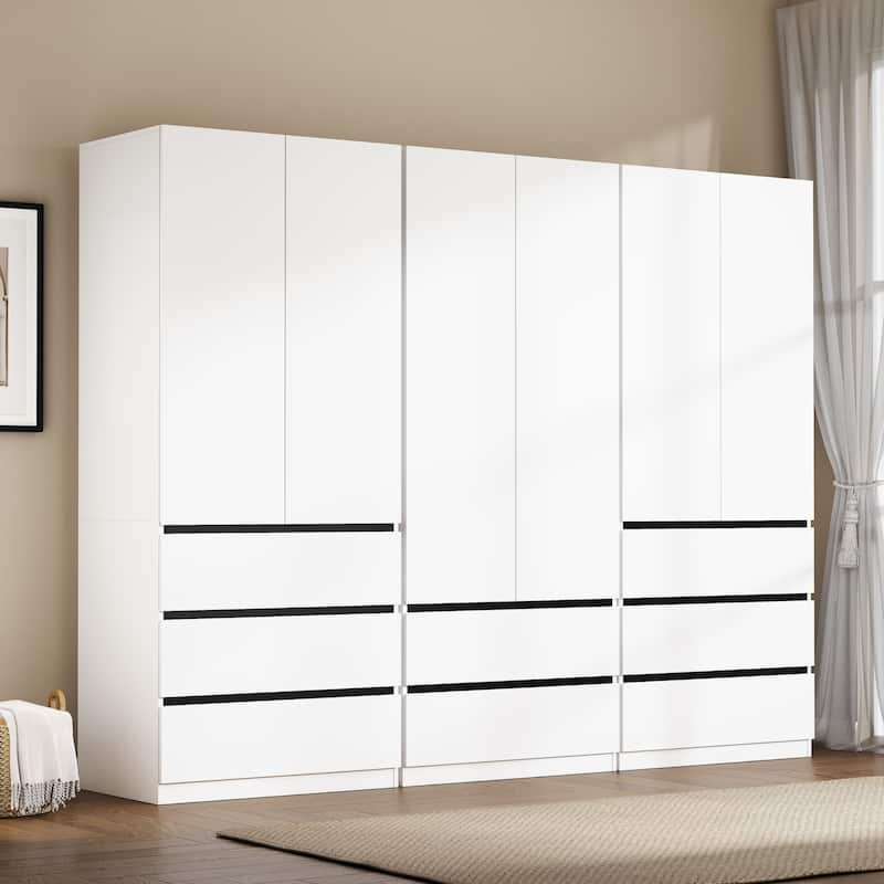 Large Freestanding Wooden Modular Wardrobe Armoire with 8 Drawers, Clothes Organizer Closet with Storage Shelves