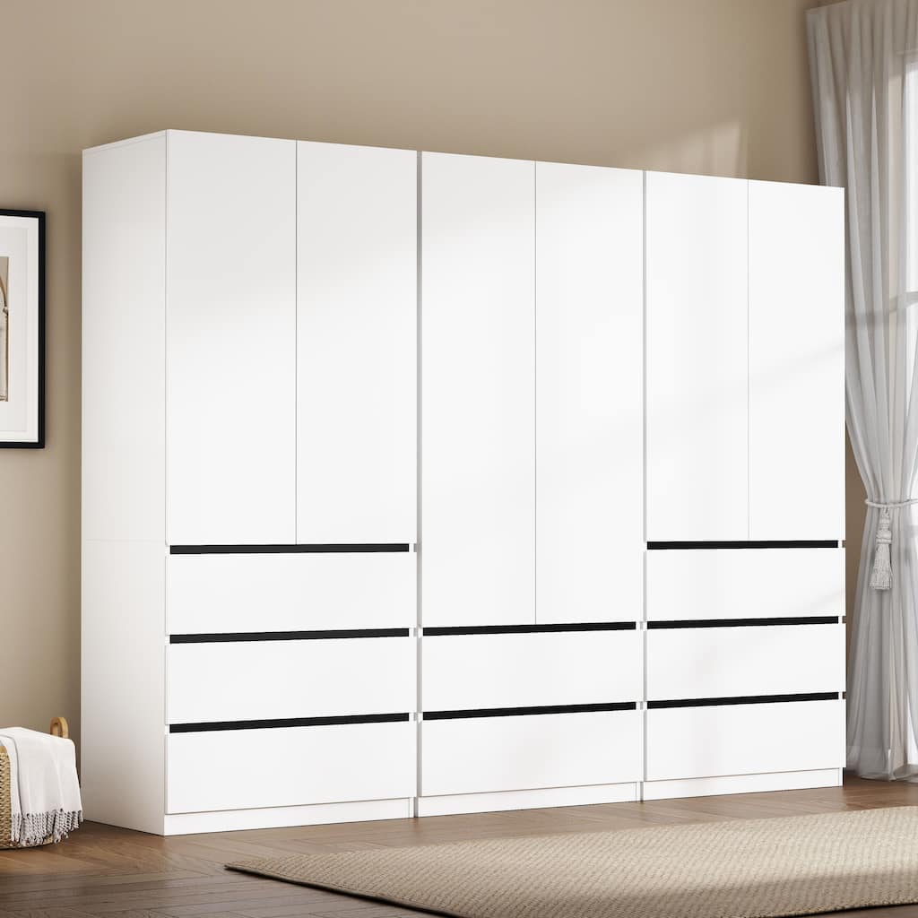 Large Freestanding Wooden Modular Wardrobe Armoire with 8 Drawers, Clothes Organizer Closet with Storage Shelves