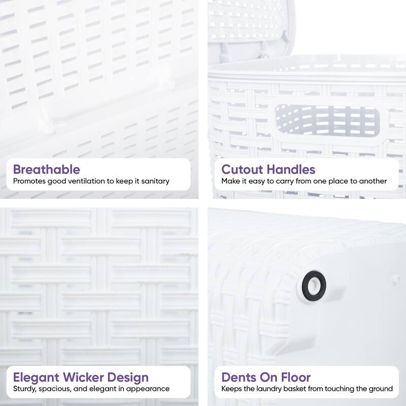 Superio Plastic Wicker Laundry Hamper with Lid Large Capacity - Capacity: 60l