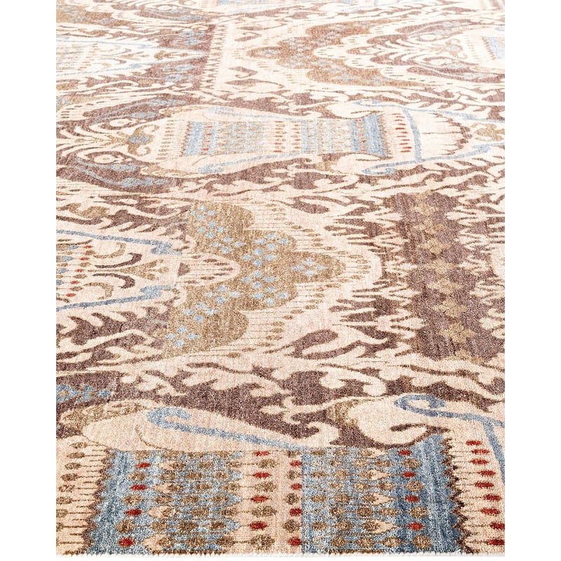 Ikat One-of-a-Kind Hand-Knotted Area Rug, Ivory - 9' 1" x 12' 3"