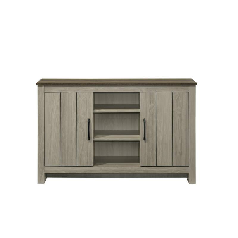 Nena Console Table with 3 Shelves and 2 Cabinet Doors, Gray Wood