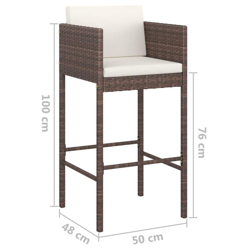 4pc Outdoor Barstool Chair Set, White Cushion, Brown Rattan, 30 Inch