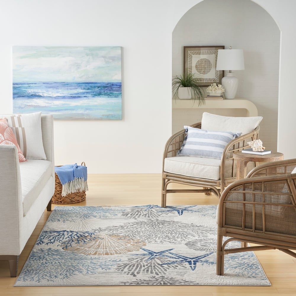 Nourison Pompeii Coastal Beach Shells and Coral Area Rug