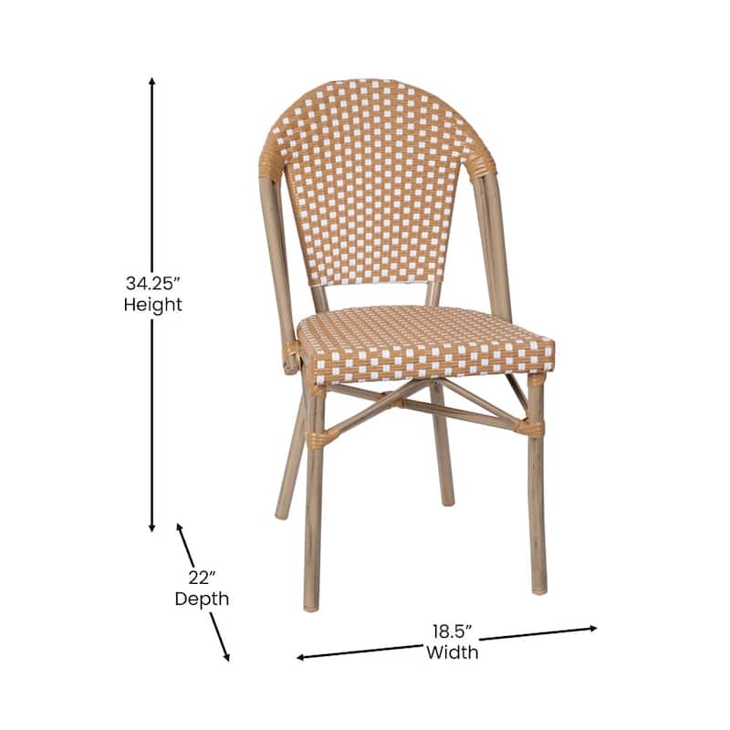 2 Pack All-Weather Commercial Paris Chairs with Bamboo Print Frame - 18.5"W x 22"D x 34.25"H