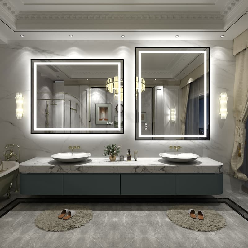 Black Metal Framed LED Front Light and Backlit Anti-Fog Wall Bathroom/ Vanity Mirror