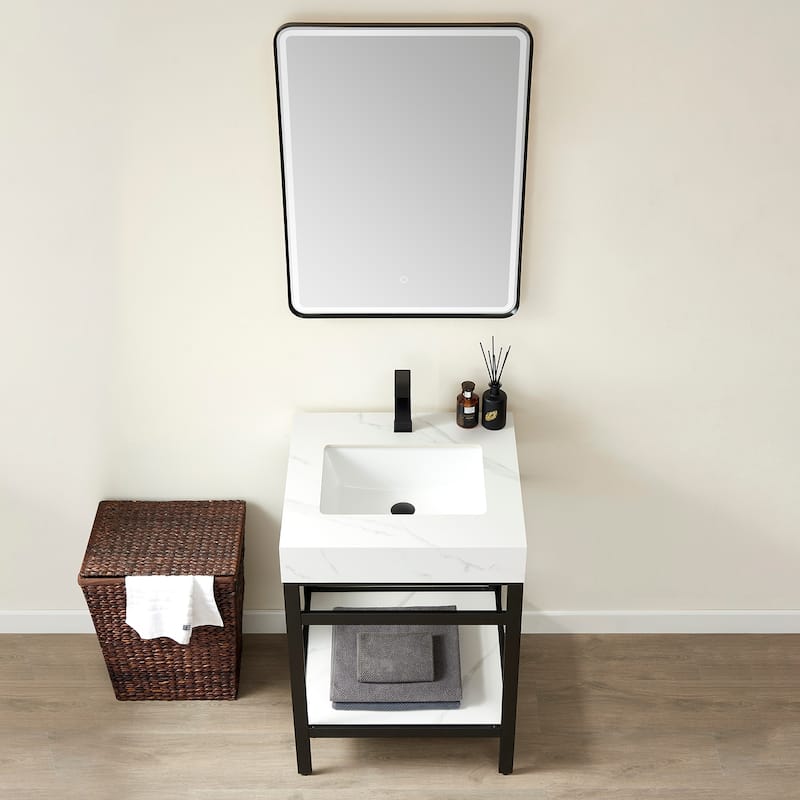Funes 24" Single Vanity, Metal Support with Stone Top without Mirror - 24''x22''