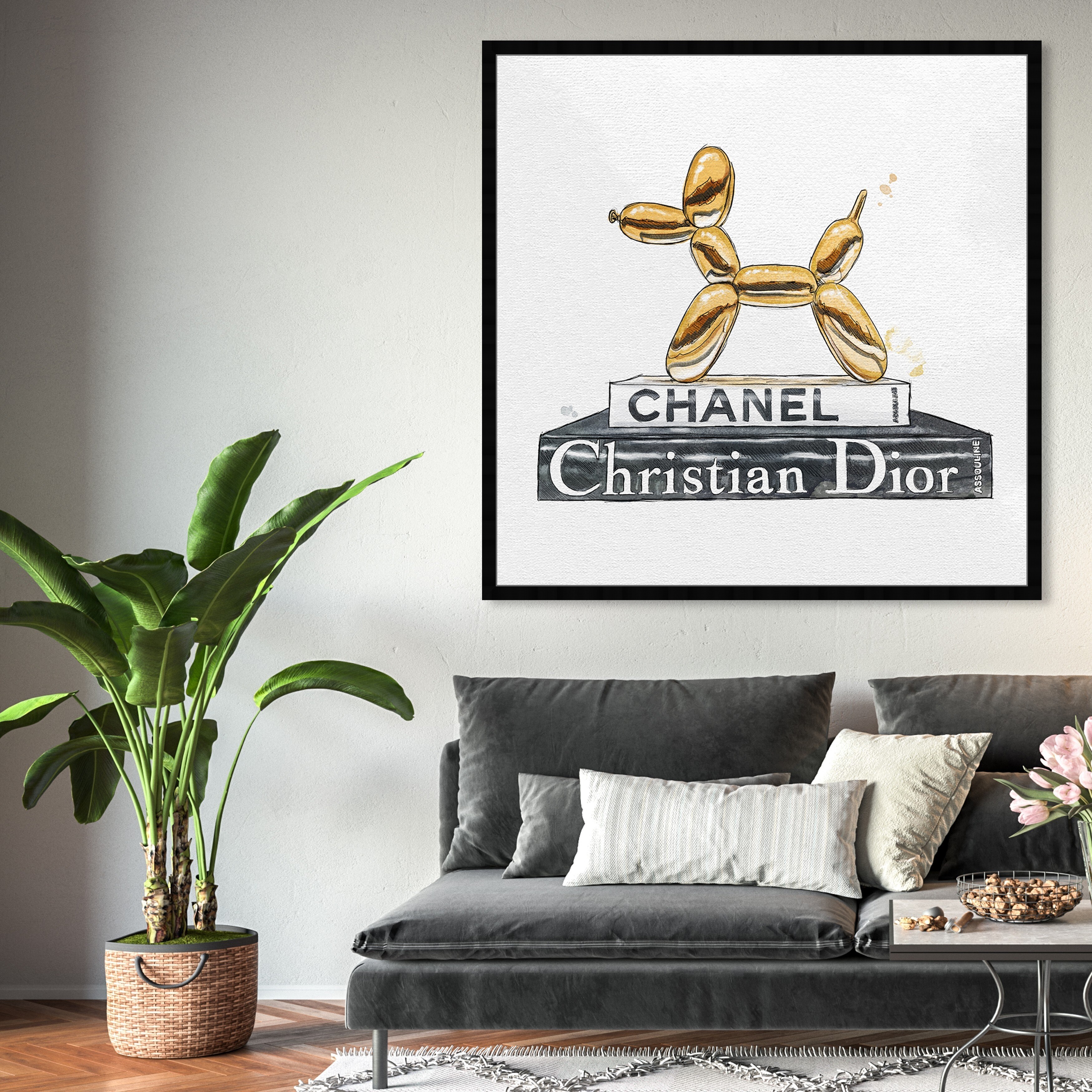 Oliver Gal 'Balloon Dog Library' Fashion and Glam Framed Wall Art