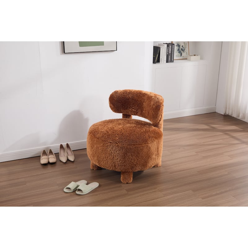 Fur Fabric Armless Accent Chair Curved Backrest Solid Wood Legs Living Room Bedroom