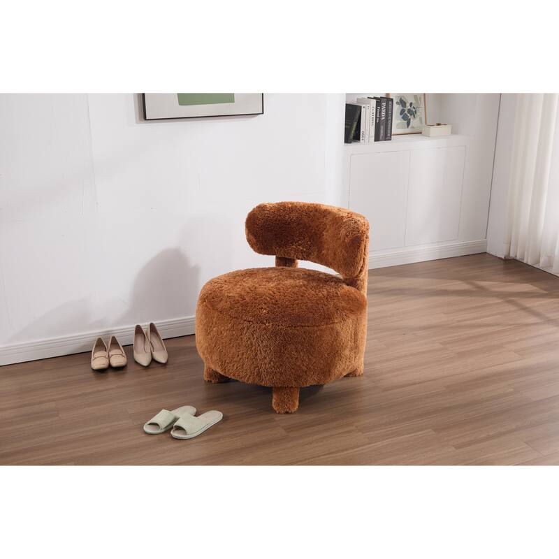 Fur Fabric armless accent chair with curved backrest and solid wooden legs upholstered chair slipper side chair