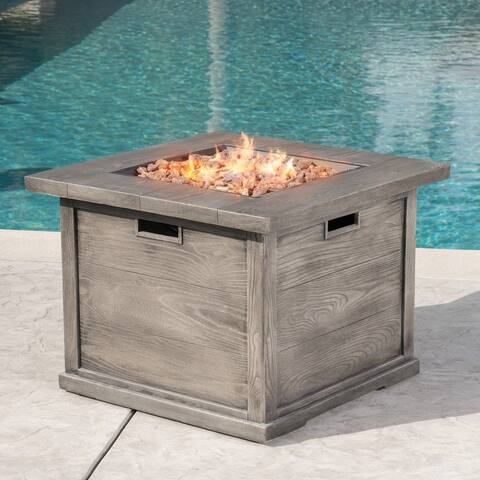 Ellington Outdoor Square Gas Fire Pit with Lava Rocks by Christopher Knight Home