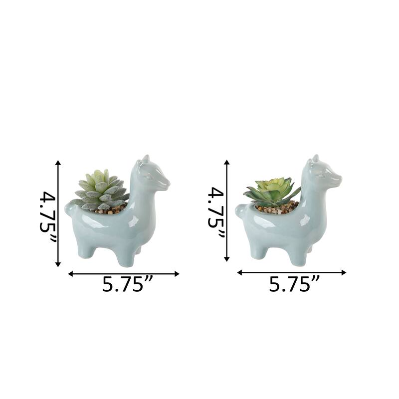 SET OF 2 Artificial Plant Succulent in 5.5" Llama Pot - ONE-SIZE