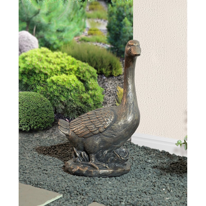 Glitzhome 20"H MGO Faux Bronze / White Goose Garden Statue