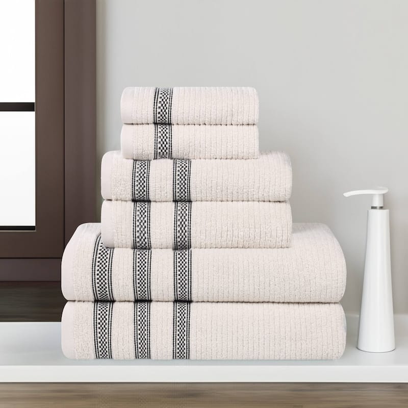 Superior Brea Zero Twist Cotton Ribbed Modern 6 Piece Bathroom Towel Set - Stone