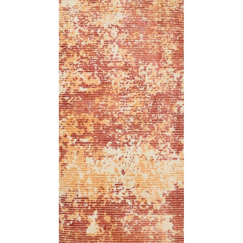 Hand Knotted Oriental Viscose Silk Carpet Modern Abstract Oranges & Rust Abstract Area Rug - 4' 0'' X 2' 0''