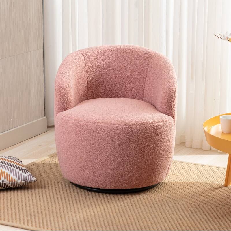 Swivel Barrel Chair,Teddy Fabric Upholstered Modern Round Accent Arm Chairs