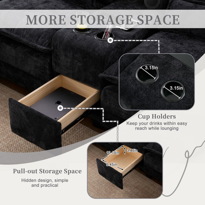 6-seat Chenille Upholstered Modern U-shaped Sectional Multifunctional Sofa with 2 Cup Holders,Pull-out Storage Space