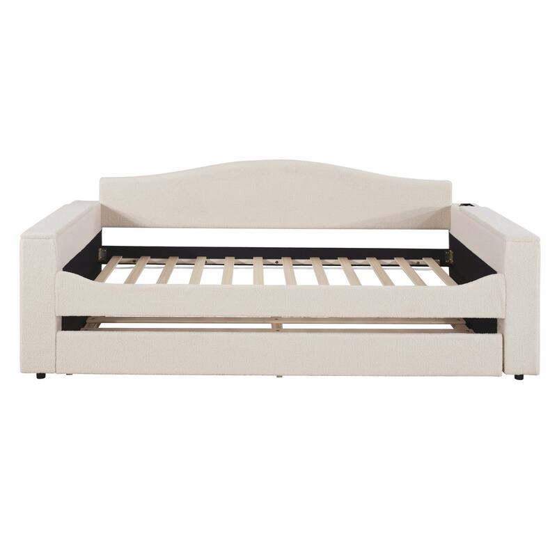 Sofa bed with storage arms, trundle bed and Bluetooth stereo