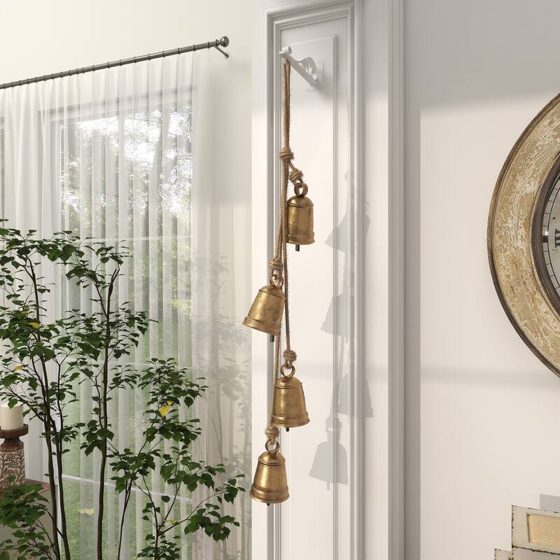 Gold or Red Metal Handmade Tibetan Inspired Decorative Cow Bell with Jute Hanging Rope