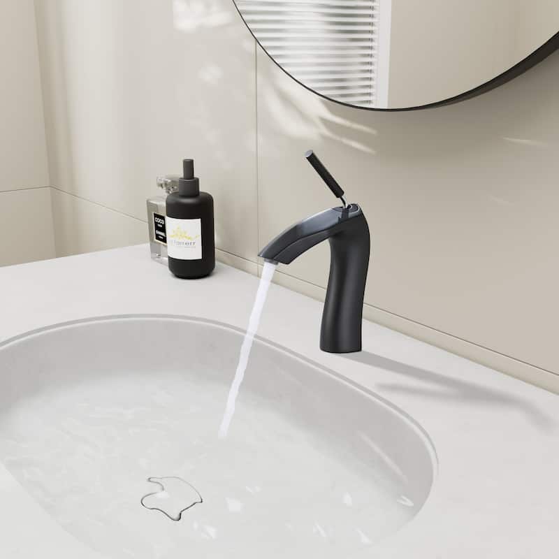 Single Handle Bathroom Vanity Sink Faucet with Ceramic Valve Cartridge and Aerator, Leak Proof, Anti Corrosion, Anti Fingerprint - Black