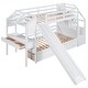 preview thumbnail 8 of 14, Twin over Twin Bunk Bed with Storage Staircase, Slide, Desk with Drawers and Shelves, and Full-Length Guardrails, White