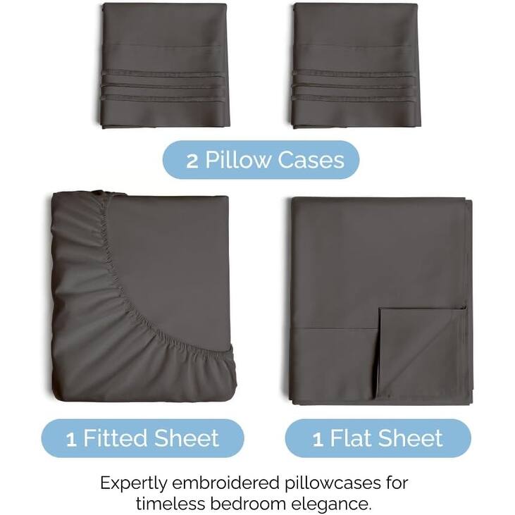 CGK Linens 4 Piece Solid Microfiber Deep Pocket Soft Bed Sheet Set