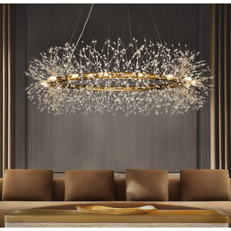 Modern Firework Crystal Chandelier for Dining Room and Living Room Bulb Included - W 47.2" - Antique Bronze