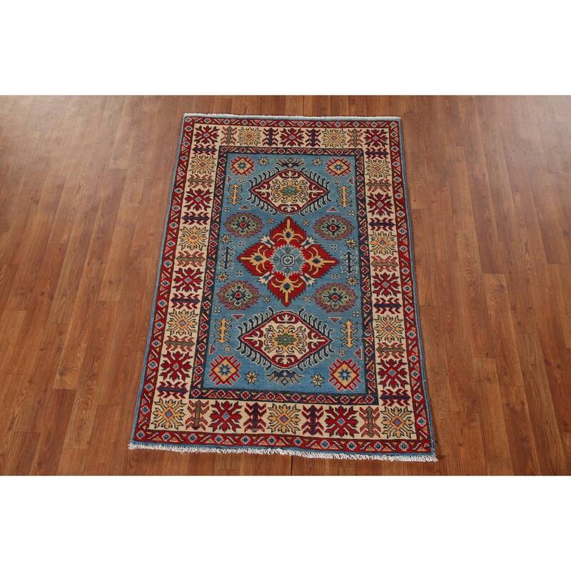 Blue Kazak Oriental Accent Rug Handmade Wool Carpet - 3'3"x 4'11"