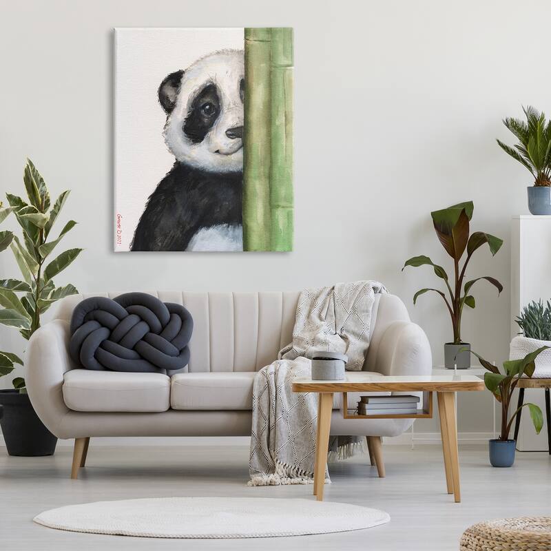 Stupell Panda Bear Peering Around Bamboo Smiling Animal Canvas Wall Art, Design by George Dyachenko