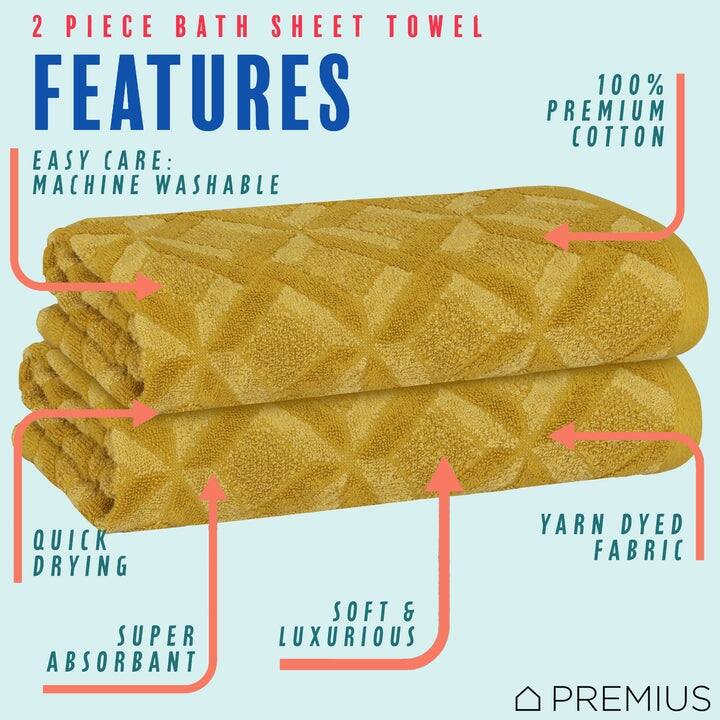 PREMIUS 2 Pack Geo 100% Cotton Yarn Dyed Bath Sheet, 32x64 Inches - 32x64 Inches