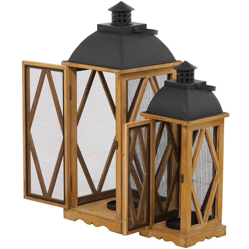 Brown Wood Lighthouse Style Candle Lantern