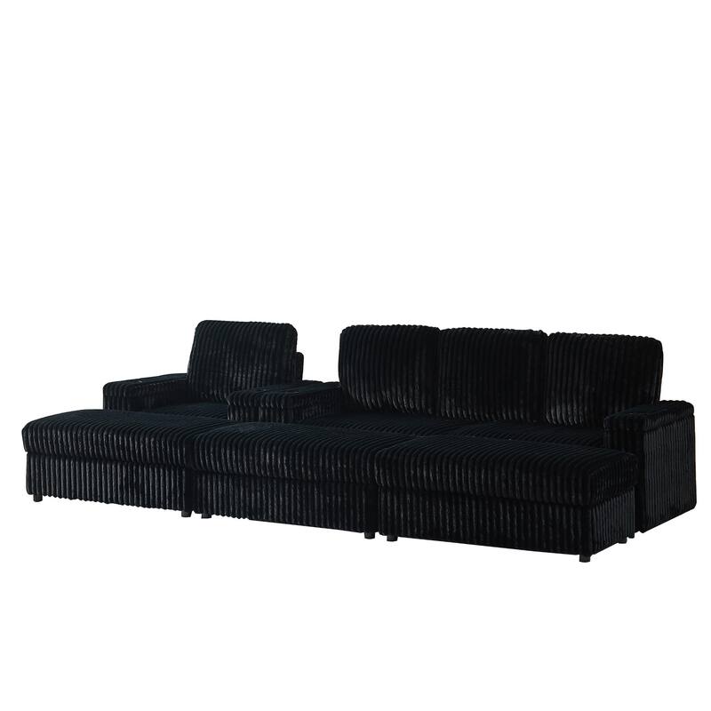 Anmytek Corduroy 3-Seater Deep Seat Sofa & Single Recliner With Cup-Holding Grooves