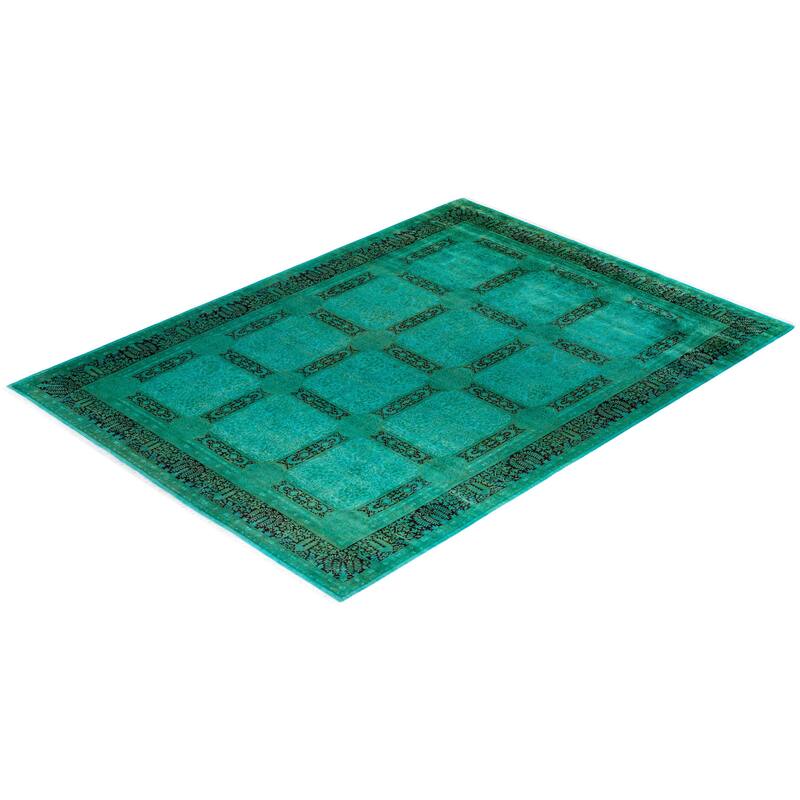 Overton Hand Knotted Wool Vintage Inspired Modern Contemporary Overdyed Green Area Rug - 9' 3" x 12' 5"