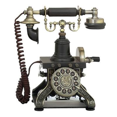 Brass Metal Functioning Vintage Style Telephone with Line Cord - Black - Roche River Decor