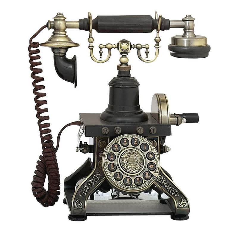 Brass Metal Functioning Vintage Style Telephone with Line Cord - Black - Roche River Decor