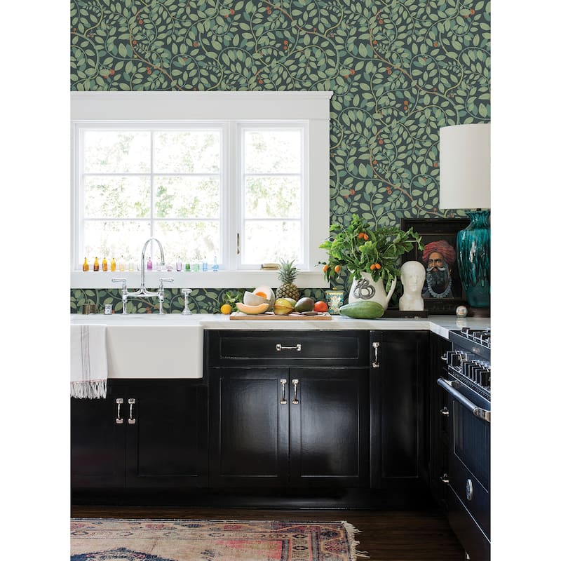 A-Street Prints Kirke Turquoise Leafy Vines Wallpaper