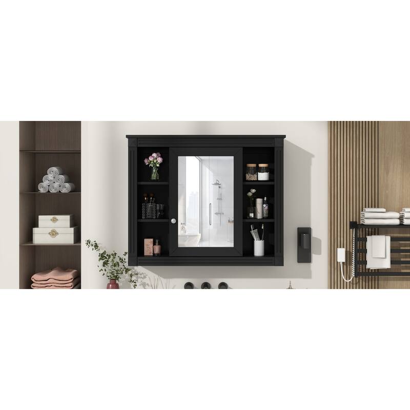 Wall-Mounted Bathroom Mirror Cabinet, Multi-Functional Medicine Cabinet, Bathroom Storage Cabinet with Door & Open Shelves