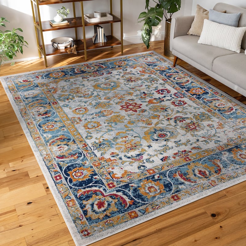 Gematria French Country Floral Indoor Area Rug - 5'3'' x 7'3'' - Cream/Blue