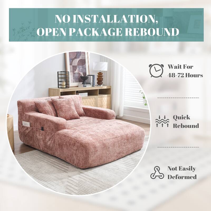 Chenille Lazy Sofa Chaise Lounge with Pillows - Convertible Armchair with Armrests, Multi-Position Sleeper for Living Room