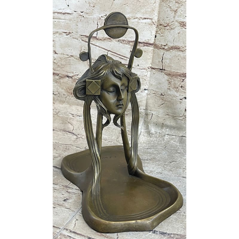 Art Nouveau Candy Soap Dish Bronze Figural Face Sculpture Figurine