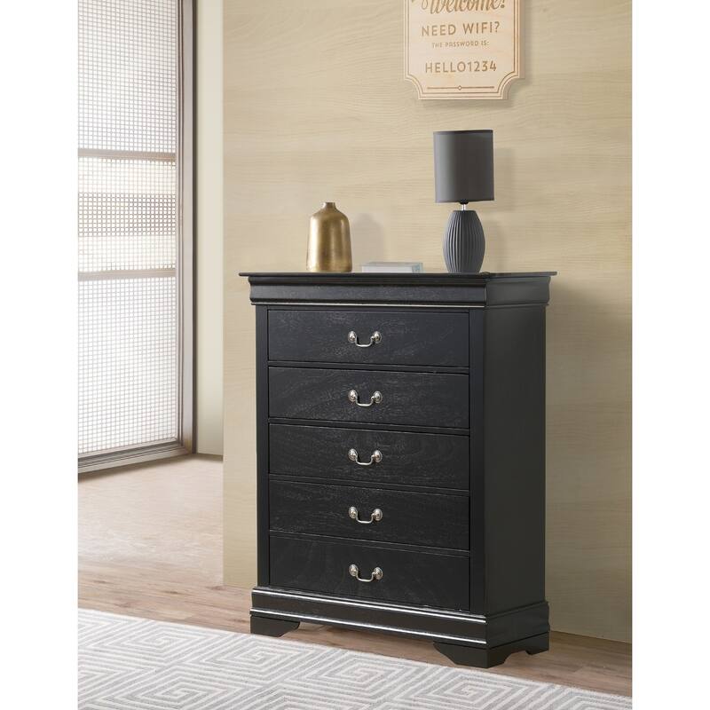 Wooden 5-Drawer Bedroom Chest - 48" - Black