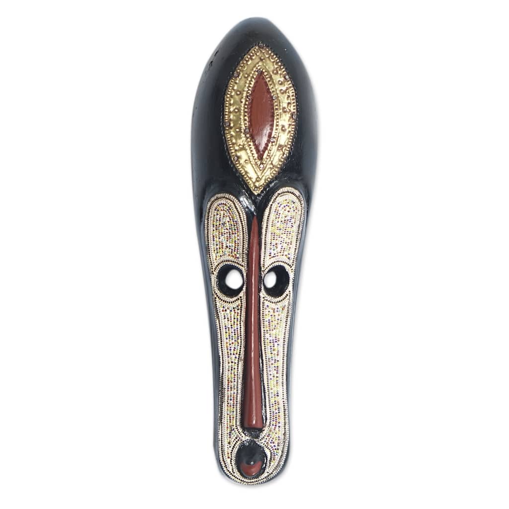 Novica Handmade Gracious Facet African Beaded Wood Mask