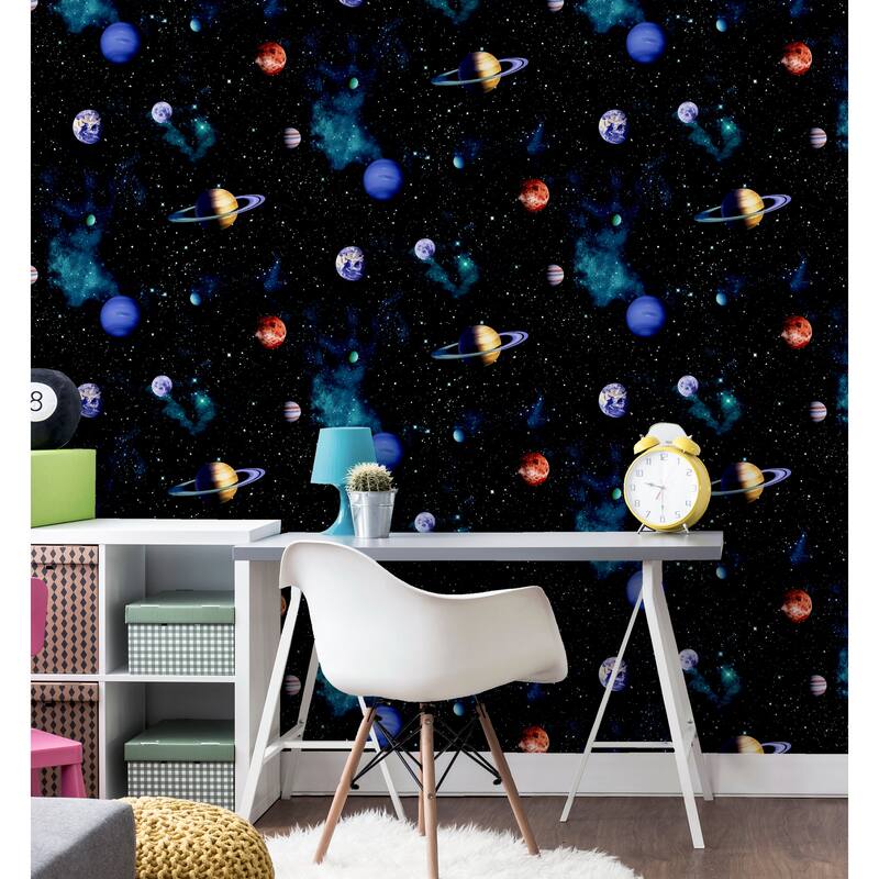 Cosmos Planet Charcoal Wallpaper - 20.8 in. W x 33ft L - Double Roll