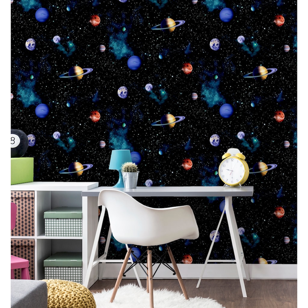 Cosmos Planet Charcoal Wallpaper - 20.8 in. W x 33ft L - Double Roll