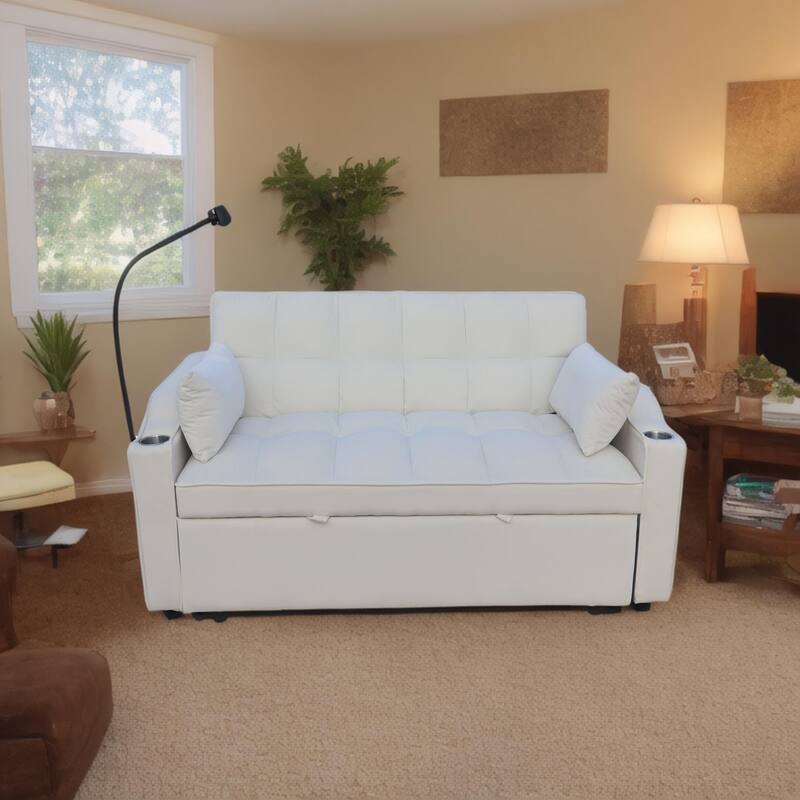 Velvet 3 in1 Loveseat Convertible Pull-out Sleeper Sofa Bed Adjustable Backrest Futon Sofa with Pillows, Pockets