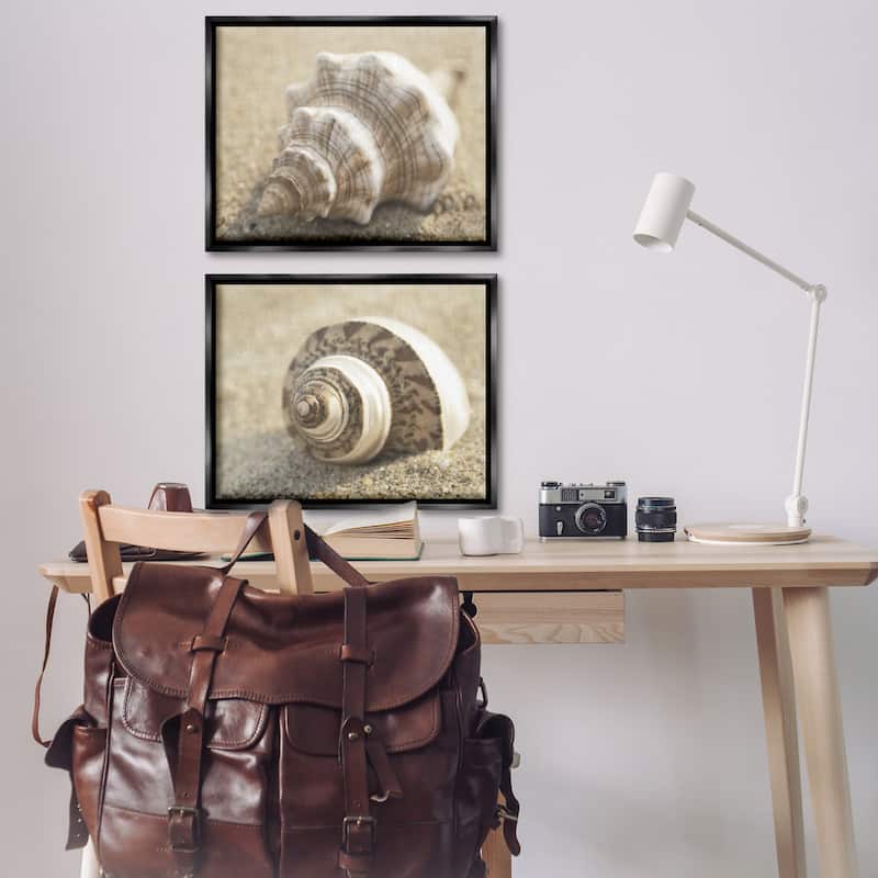 Stupell Neutral Tone Sea Life Framed Floater Canvas Wall Art Design By Dora Rotondella (Set of 2)