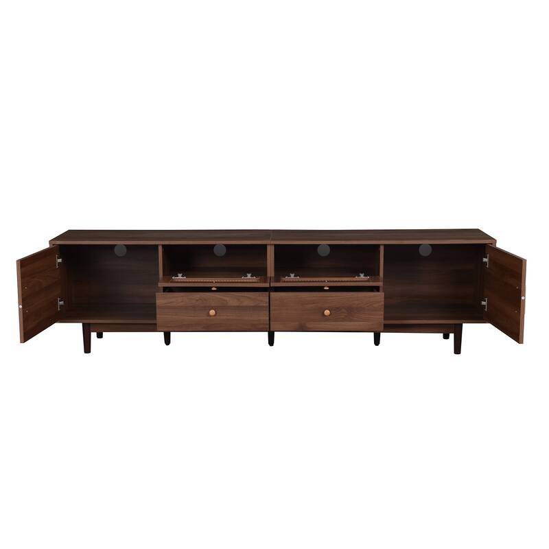 Roomfitters 76" Modern TV Stand for TVs Up to 85", Walnut Entertainment Center with Rattan Accents & Storage Cabinets