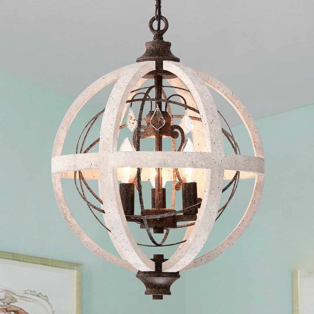 Reenie 14 Inch Farmhouse Globe Pendant Wood Grain 3 Light