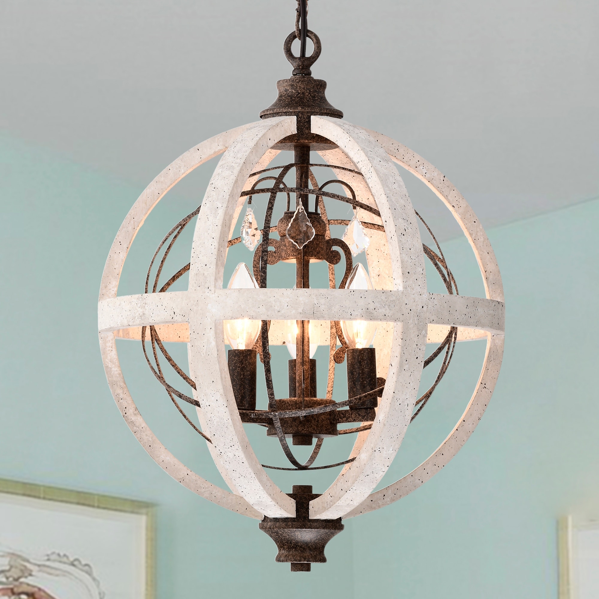 Warehouse of Tiffany Reenie 14 Inch Farmhouse Globe Pendant Wood Grain 3 Light