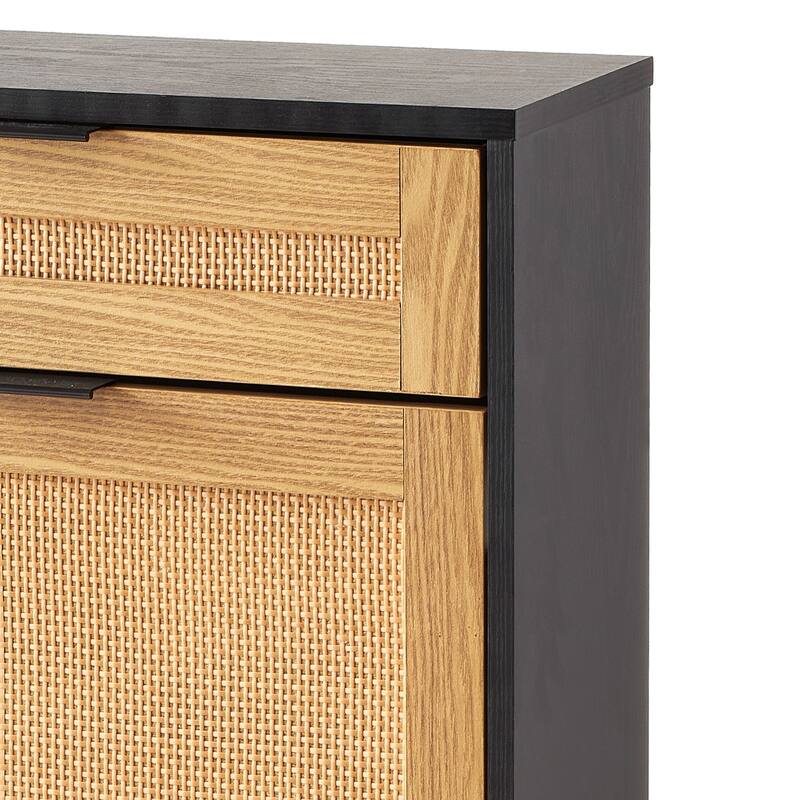 Rossetta Narrow Space-Saving Design Rattan Shoe Cabinet with Flip Rattan Drawers