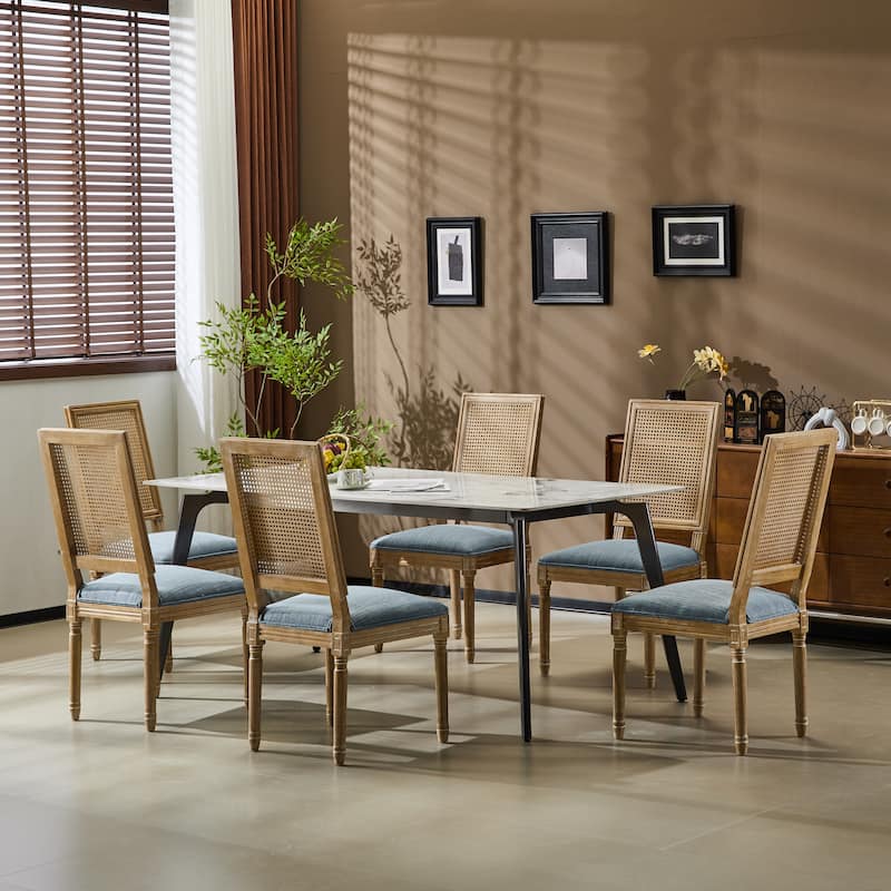 French Country Dining Chairs w/ Rustic Weathered Finish & Solid Rubberwood Frame - Set of 2 - Slate Blue-6